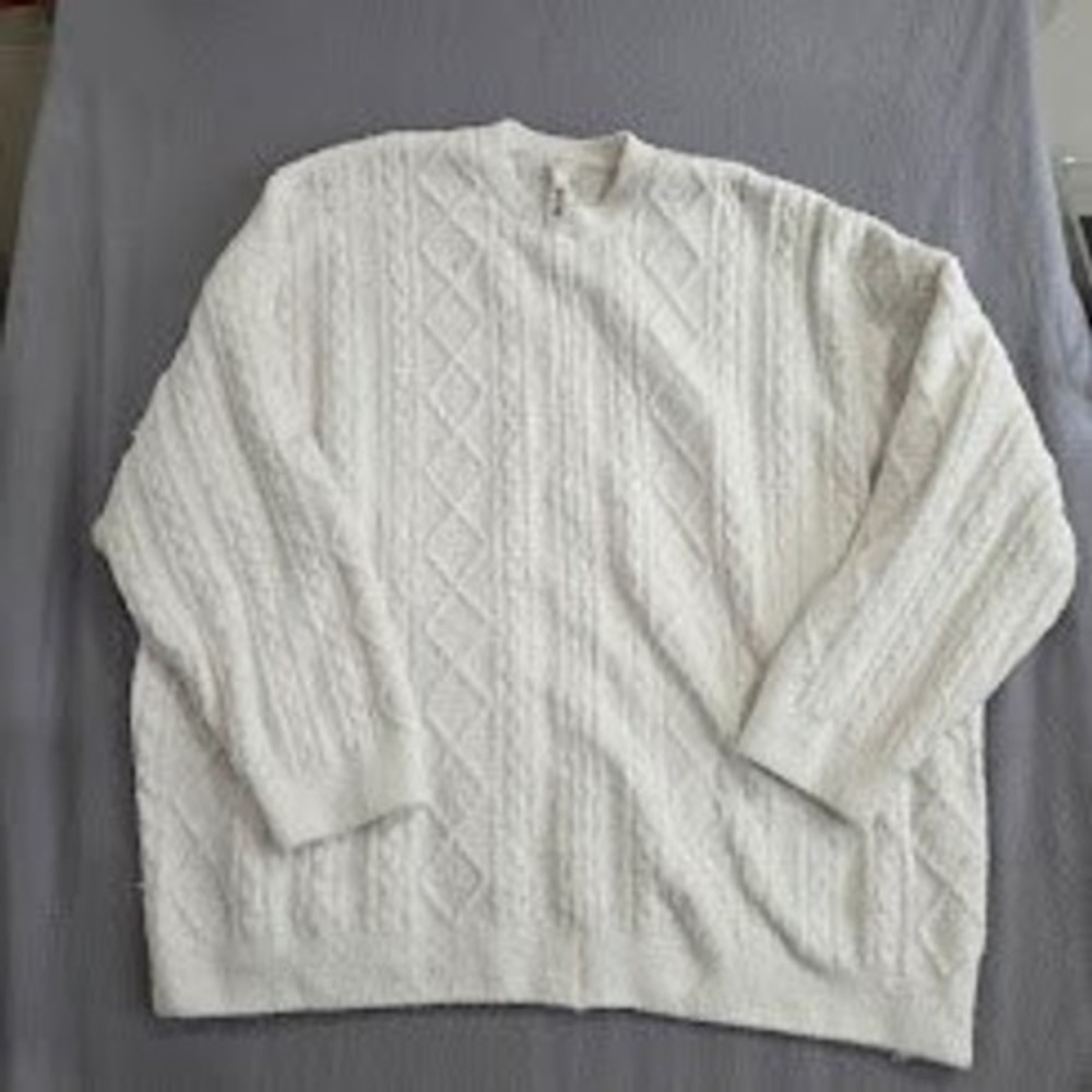 SKIMS Cozy Knit Cable CrewNeck Sweater Bone White L/XL Fuzzy Pullover Loungewear